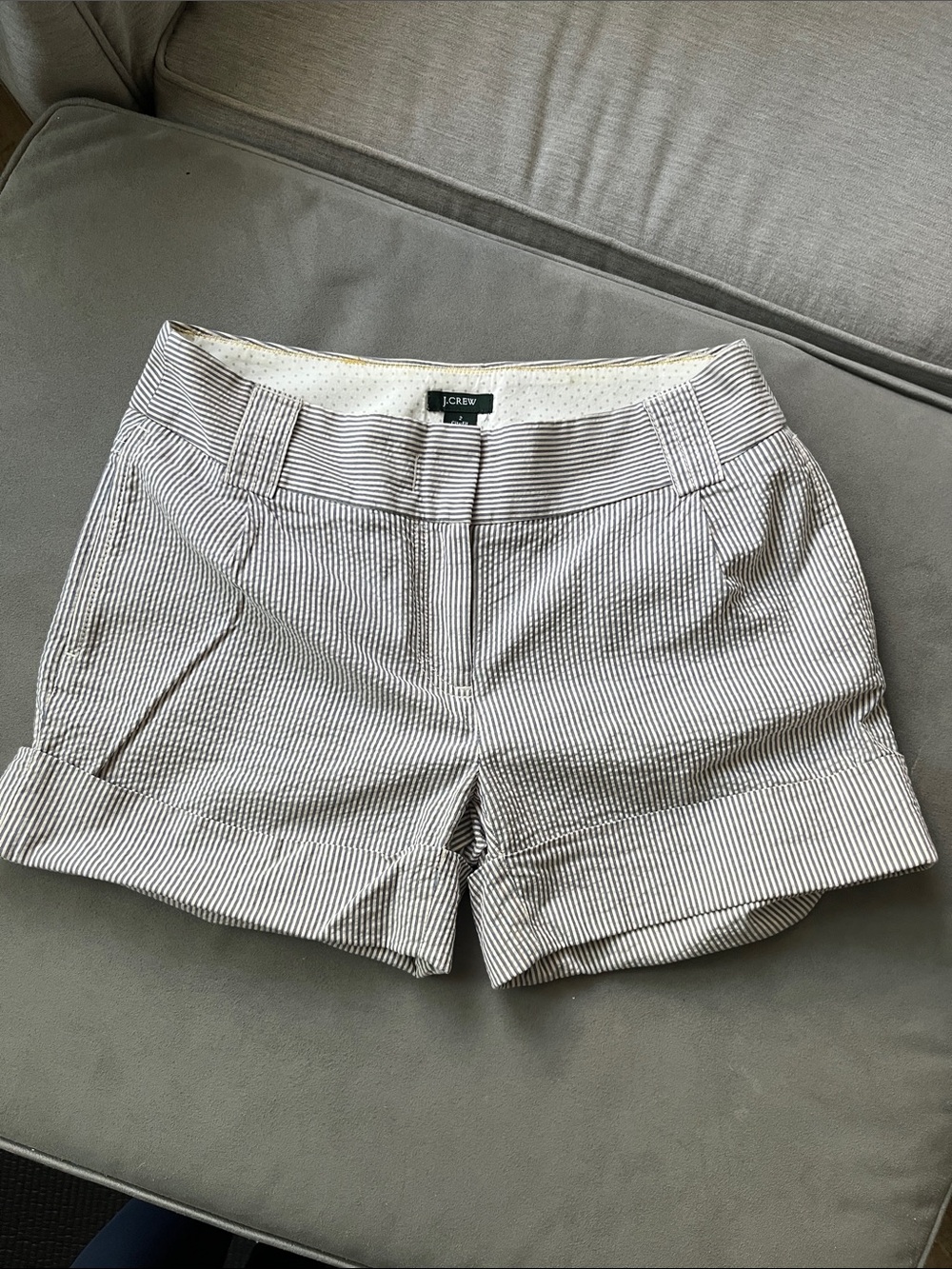 J. Crew White and Navy Seersucker Stripe Cuffed Women's Shorts